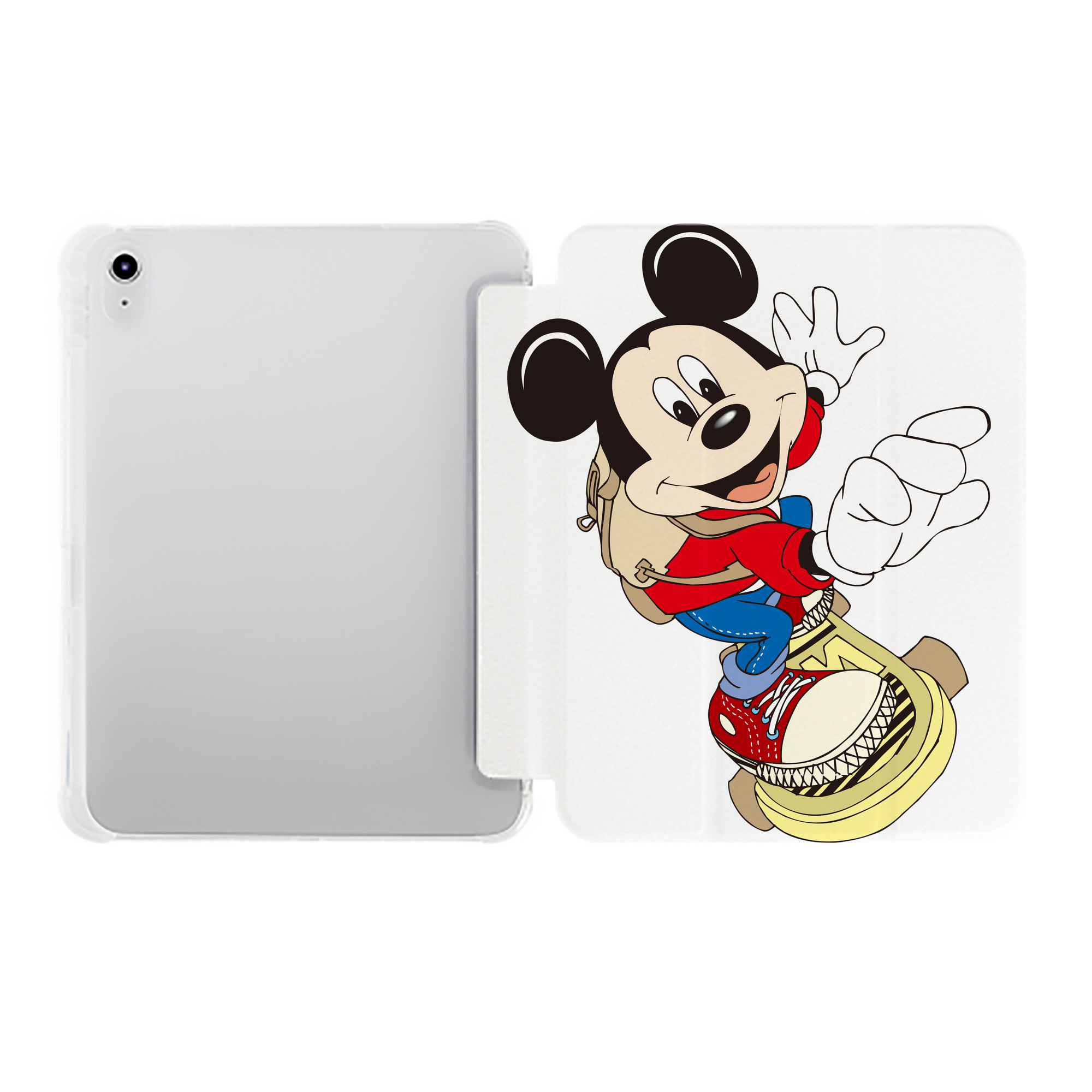 （画像用） ミッキーマウス Mickey Mouse IPad ケース ペン収納付き 三つ折りスタンド PUレザー×シリコン 対応機種9.5/10.5/10.9インチ